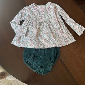 Peggy Green Floral Long Sleeve Baby top with Velvet Green Bloomers